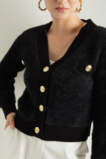 Woman Bearded Gold Button Knitwear Cardigan