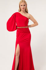 Woman One -Shoulder Chain Long Evening Dress Dress