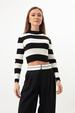 Female Striped Lycra Crop Knitwear Sweater