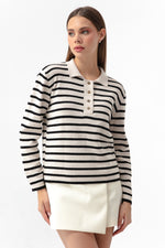 Woman Polo Yaka Striped Knitwear Sweater