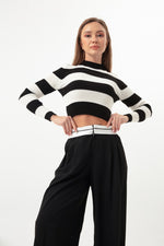 Female Striped Lycra Crop Knitwear Sweater