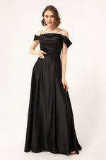 Long Satin Evening Dress With Women Stone Hanger