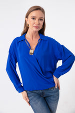 Blouse With Gold Necklace With Female Cruiser Collar