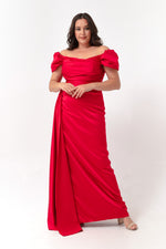 Women'S Kayık Collar Tail Long Satin Evening Dresses & Graduation Dress