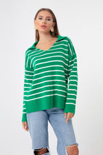 Female Shirt Collar Striped Knitwear Sweater