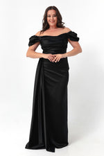 Women'S Kayık Collar Tail Long Satin Evening Dresses & Graduation Dress