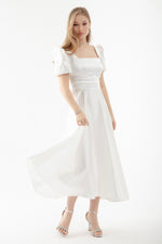 Female Square Collar Balloon Sleeve Midi Evening Dress