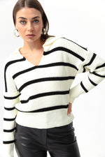 Woman Polo Yaka Striped Knitwear Sweater