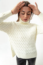 Female Fisherman Neck Knitting Detail Knitwear Sweater