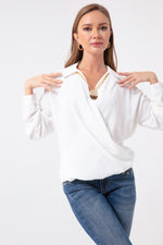 Blouse With Gold Necklace With Female Cruiser Collar