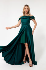 Long Satin Evening Dress With Women Stone Hanger