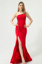 Long Evening Dress With Women'S Stone Straps