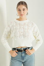 Female Bike Collar Openwork/Perforated Knitwear Sweater