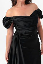 Women'S Kayık Collar Tail Long Satin Evening Dresses & Graduation Dress