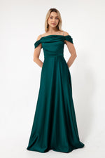 Long Satin Evening Dress With Women Stone Hanger