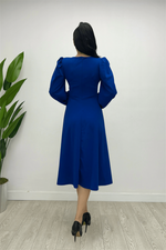 Imported Pancake Fabric Belt Detailed Midi Dress - Saks Blue