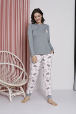 Women's Pajama Set Young Interlok Cat Patterned Paça Ribanli Cotton Seasonal W20492256