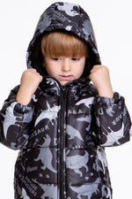 Kids Boy Coat Inside Welsoft Dinosaur Patterned Hat Mont Ak2509