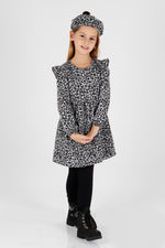 Girl Leopard Patterned Ruffle Detailed Hat Trend Dress AK2401