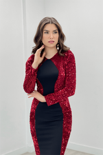 Crepe Fabric Sequin Detailed Fish Dress - Burgundy