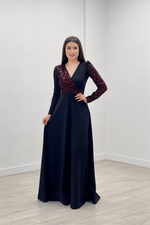 Crepe Fabric Sequin Detailed Dress - Burgundy