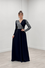 Crepe Fabric Sequin Detailed Dress - Black