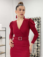 Cruve Collar Belt Detailed Dress - Red