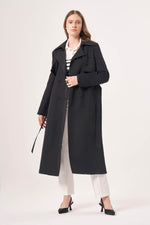Pearl Detailed Black Trench Coat