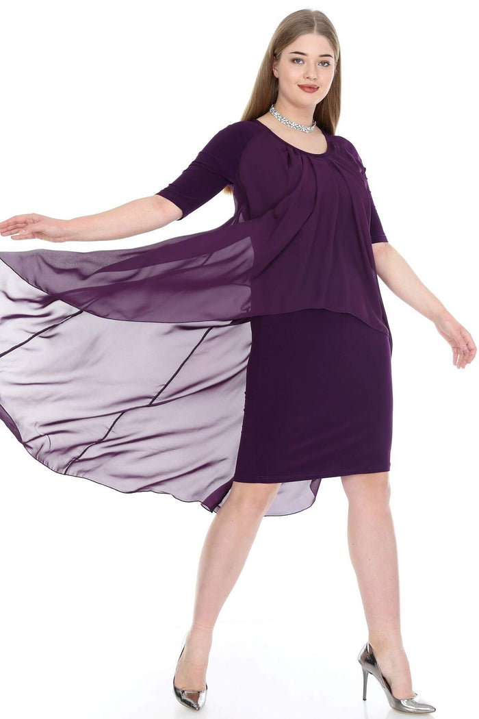 Plus Size Chffon Midi Dress  KL7052 purple