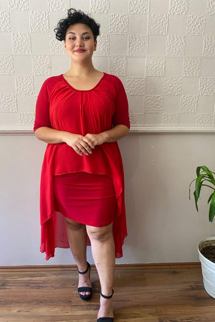 Plus Size Chffon Midi Dress  KL7052 Red