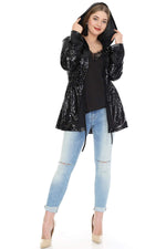 Large Size Hooded Sequin Jacket KL821