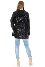 Large Size Hooded Sequin Jacket KL821