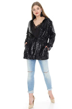 Large Size Hooded Sequin Jacket KL821