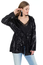 Large Size Hooded Sequin Jacket KL821