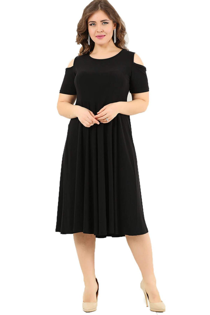 Plus Size Shoulder Ripped Lycra  Mini Sanded Dress DD3800 Black