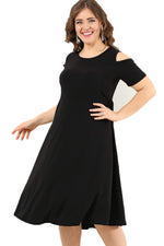 Plus Size Shoulder Ripped Lycra  Mini Sanded Dress DD3800 Black