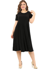 Plus Size Shoulder Ripped Lycra  Mini Sanded Dress DD3800 Black