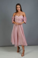 Angelino Powder Low Sleeve Organze Engagement Evening Dress