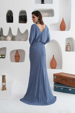 Angelino indigo silvery slit long evening dress dress