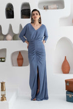 Angelino indigo silvery slit long evening dress dress