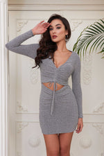Angelino Gray Knitting front short evening dresses with low -cut