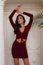 Angelino Bordeaux Knitting front, short evening dress dress with low -cut