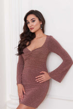 Angelino copper silvery knitting long sleeve short evening dress dress