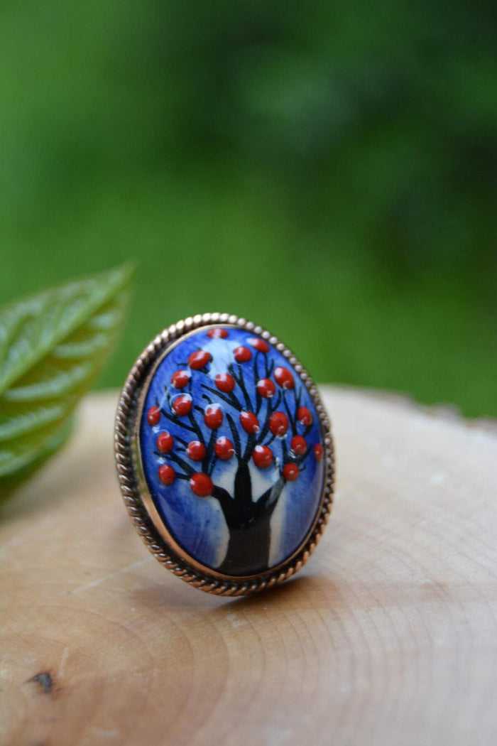 Hand Painted Tile Adjustable Women's Ring