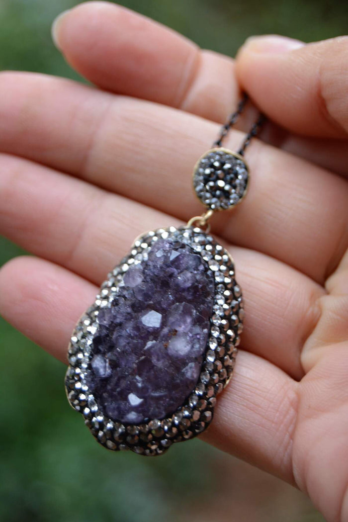 Women's Necklace Special Design Amethyst Natural Stone