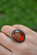 Dried Flower Adjustable Red Women's Ring