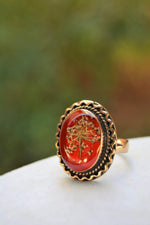 Dried Flower Adjustable Red Women's Ring