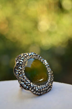 Green Agate Natural Stone Adjustable Women's Ring