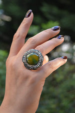 Green Agate Natural Stone Adjustable Women's Ring